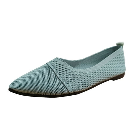 QYZEU Wide Width Sneakers for Women Women s Wedges Casual Shoes Ladies Hollow Breathable Solid Color Pointed Head Mesh Shallow Mouth Flat Bottom Comfortable Shoes Blue 40