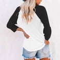 thumbnail image 4 of Plebaso Chemises à Manches 3/4 pour Femmes, Blouses Décontractées à Col Rond, T-Shirts Amples à Blocs de Couleur et Patchwork, 4 of 7