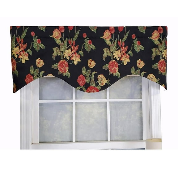 RLF Home Luxurious Modern Design Classic Garland Regal Style Window Valance 50" x 17" Black
