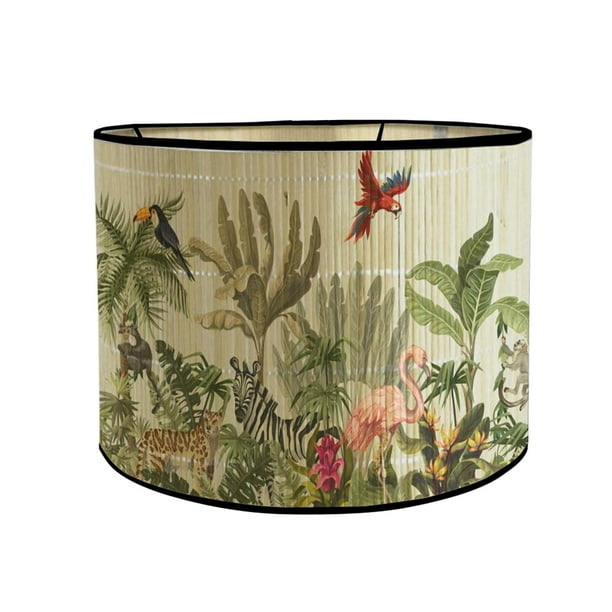 Pantallas de lámpara de bambú Pantalla de lámpara de tambor E27 Dormitorio Casa de campo Lámpara de araña hecha a mano Aves