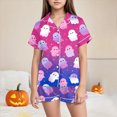 thumbnail image 2 of TOWED22 Girls Halloween Pajama Set Short Sleeve Button Down Silky Satin Girls PJS Kids Sleepwear Fall Winter Nightwear Loungewear Set for 2-13 Years(Purple,4-5 Y), 2 of 6
