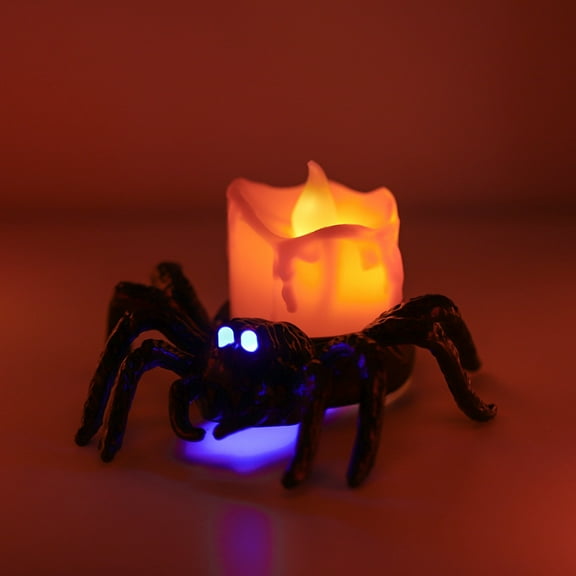6-Pack Halloween Flameless LED Candle Lights -  Battery Operated; 3D Spider Tealights with Warm Yellow & Purple Glow for Halloween Home Decorations, Light Up Halloween Decor Indoor for Table Party