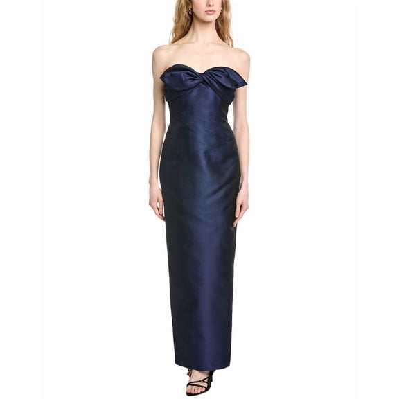 Badgley Mischka womens Bow Tie Strap Gown, 10, Navy