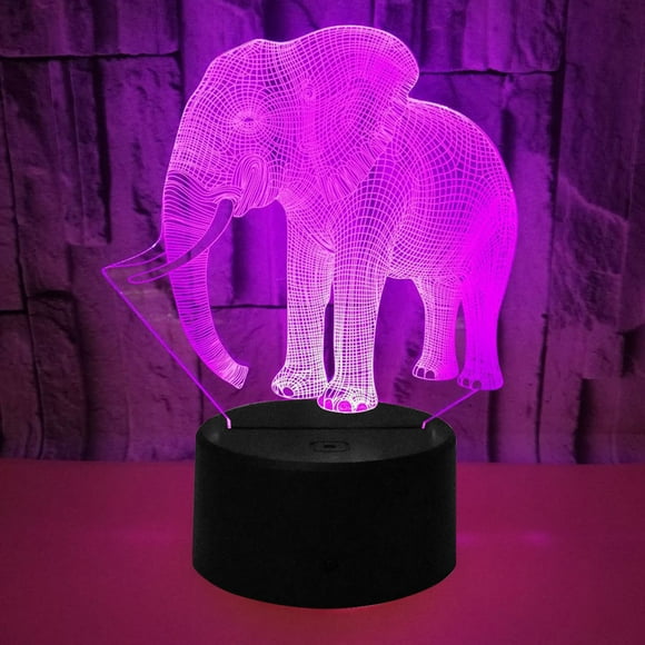 Raindrops Cute Night Light Plug In 3D Acrylic Elephant Table Lamp White 1Set