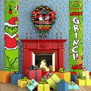 Rtmgob Christmas Sign for Front Porch, Grinch Christmas Decorations Porch Sign, Merry Grinchmas Christmas Banners for Outdoor Farmhouse, 70"x11.8"