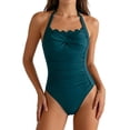 thumbnail image 2 of PNTUTB 2026 Swimwear for Women Solid-Color One-Piece Swimsuit with Wavy Neckline Halter Neck Ruching Slimming Tummy-Tucking and Open-Back Design, 2 of 6