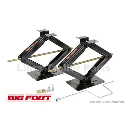 Set of 2 BIGFOOT 5000 lb 24" RV Trailer Stabilizer Leveling Scissor Jacks w/handle & 2 Power Drill Sockets & hareware-26044