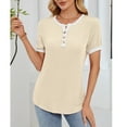 thumbnail image 4 of Women Tops under $5! Cagogo Summer Tops for Women Short Sleeve Button V Neck T Shirts Dressy Casual Loose Color Block Ribbed Summer Tops Blouses Blusas Casuales de Mujer Bonitas, 4 of 7