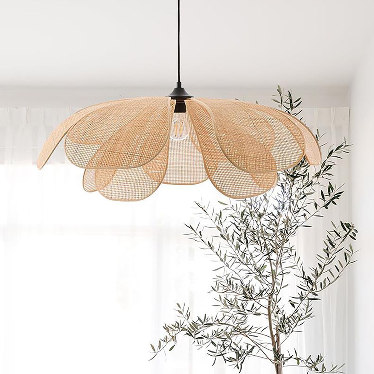 Arturesthome Boho Chandelier Rustic Hemp Rope Pendant Light Hand-Woven Rattan Cage Basket Hanging Lamp Wicker Coastal Retro Light Fixtures for Hallway Entryway Kitchen Island Dining Room Bedroom