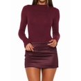 thumbnail image 3 of Women'S Patchwork Bodycon Sleeve Ruched Bodycon Work Mini Dress Wine Red L, 3 of 9