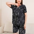 thumbnail image 6 of YABCSAZ Oversize Pajama Sets for Women Long Sleeve V Neck Button Tops and Wide Leg Bermuda Shorts Casual Loose Printed 2 Piece Outfits, 6 of 9