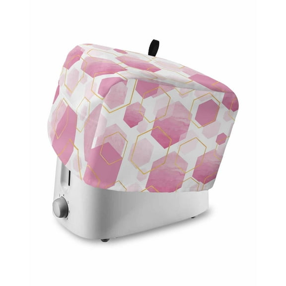 Fsddascl Pink Geometric Toaster Cover 2 Slice, Small Kitchen Appliance Covers, Gold White Hexagon Modern Gradient Toaster Oven Cover with Loop, Bread Machine Cover Polyester Dust Cover Protection