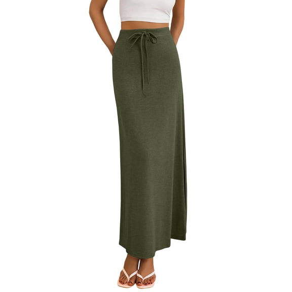 Women's Casual Long Skirts Stretchy Soft Bodycon Maxi Formal Skirts Knit High Waist Skirts for Women