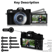 KEEPBERRY 4K 75MP WiFi Photography & Vlogging Camera with 180° Flip Screen, 64GB Card & Anti-Shake Black