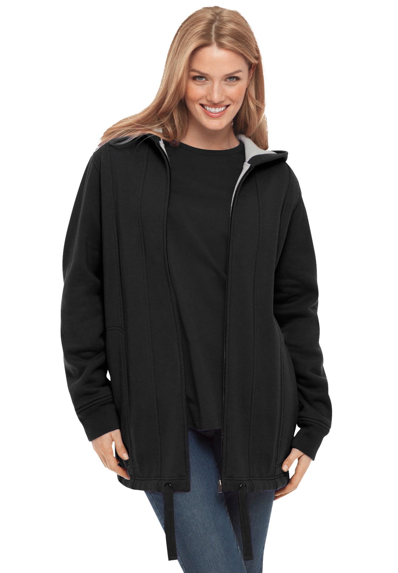 Women's Basic Zip Up Long Sleeve Hoodie Jacket Lined Drawstring Hood w/ Pockets 