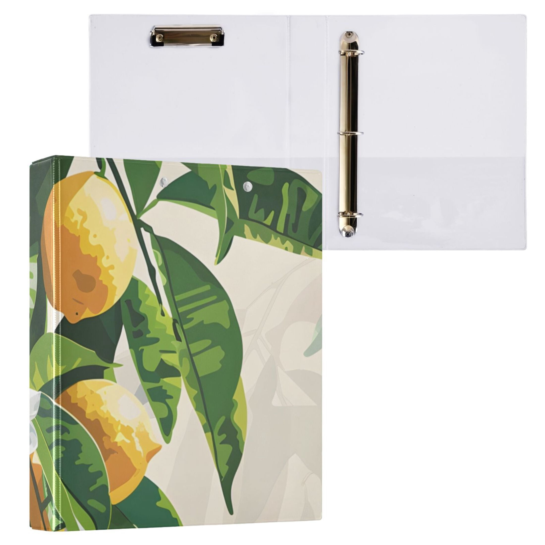 Lemons White Flower 3 Ring Binders 1.5 inch Hardcover File Folders with Interior Pockets A4 Size Organizer for School Office Hospital