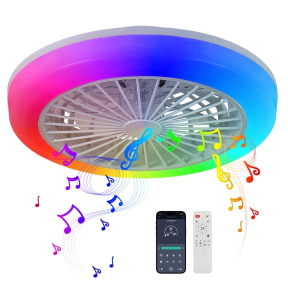Jopath 18" Ceiling Fan with RGB Light Remote, Smart LED Ceiling Fans with Remote/App Control, Modern Low Profile Dimmable Light Ceiling Fan for Bedroom Living Room White