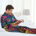 thumbnail image 4 of Salouo Neon Graffiti Urban Art Print Button-Front Long Sleeve Pajama Set for Men, Soft 2Pjs Men's Long Sleeve Sleepwear -Medium, 4 of 7