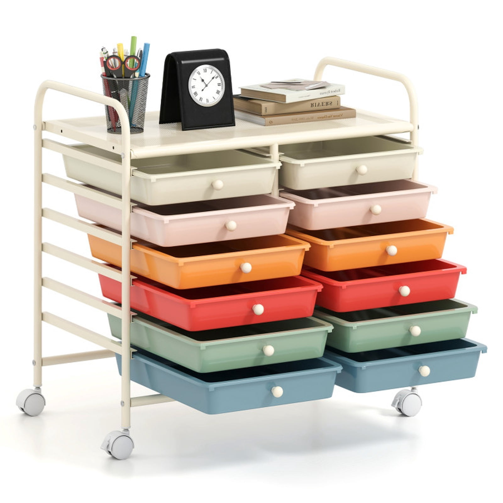 Furnibear 12 Drawers Rolling Storage Cart for Home and Office Multi Organizer for Craft Room Classroom, Macaron