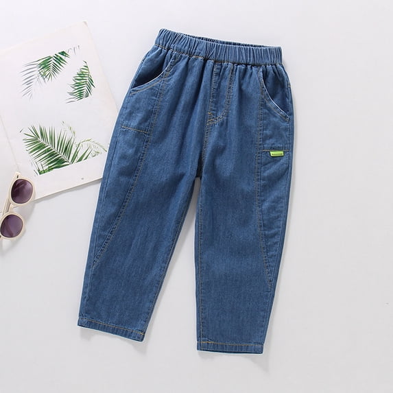 XAOFW Boys Denim Pants For Toddlers Kids Lightweight Elastic Waist Loose Fit Solid Color Jeans Trousers Versatile Bottom 5-6 Years