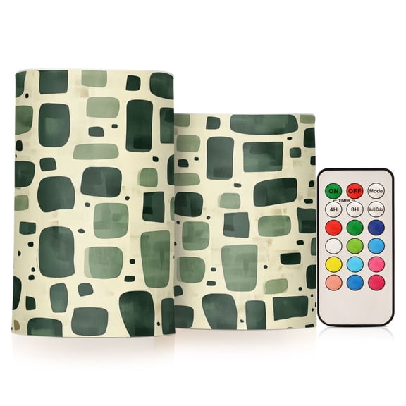 Yayeee Flameless Candles with Remote Flickering Battery Operated Multi Color Changing, Green Geometric