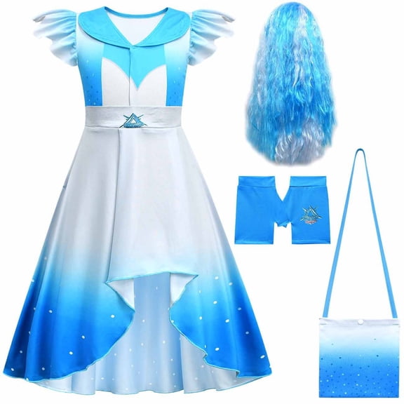 Halloween Costume Descendant5 Chloe Cosplay Set with Curly Wig,Shorts,and Shoulder Bag,Princess Dress Up Halloween Party Outfit for Kids