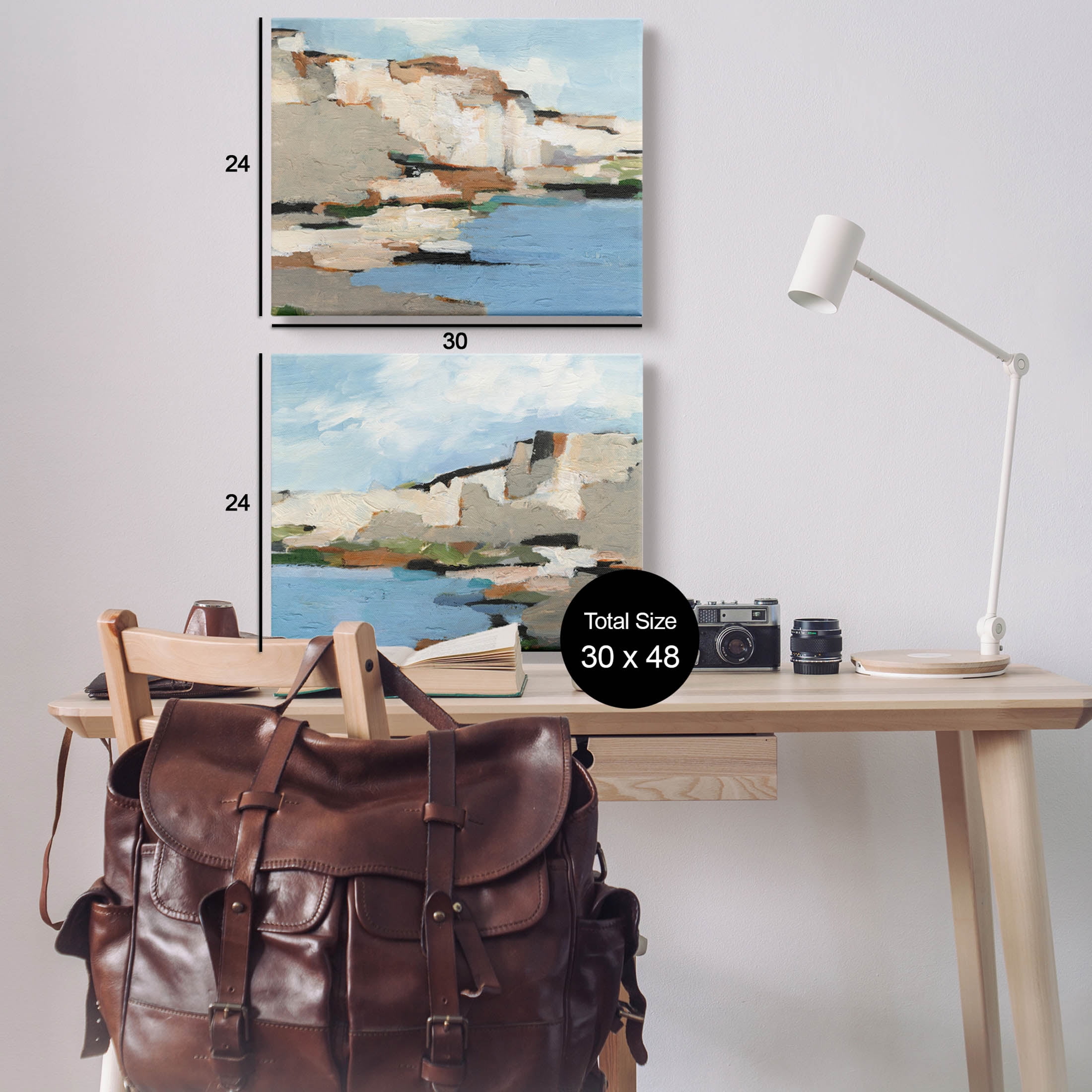 Seaside Cliff Modern Landscape Landscape Painting Gallery Wrapped Canvas Print Wall Art, Set of 2