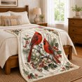 thumbnail image 6 of Cardinal Pair With Holly And Ornate Border, Soft Flannel Blanket with Vintage Holiday Illustration Print, Housewarming Gift and Home Decor for Bedroom and Living Room, 6 of 7
