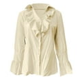 thumbnail image 4 of Beach Vacation Clothes for Women, Womens Shirts, Trendy Women Casual Long Sleeve V Neck Shirt Slim Fit Solid Button Ruffled Top for Everyday Wear, 4 of 5