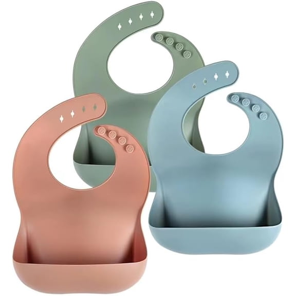 Set of 3 Silicone Bibs for Babies & Toddlers,Soft Adjustable Bibs with Pocket Food Catcher for Baby Girl,Boy