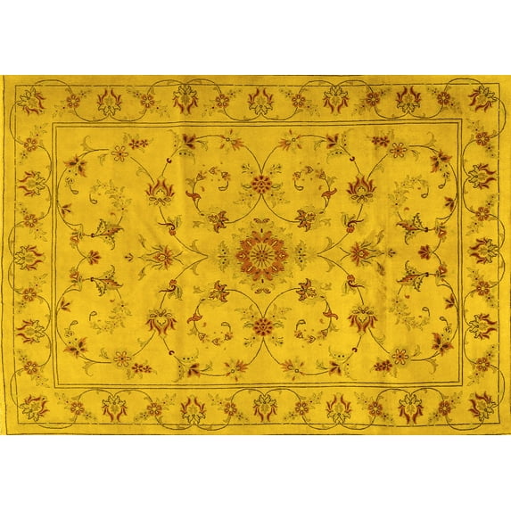 Ahgly Company Machine Washable Indoor Rectangle Persian Yellow Traditional Area Rugs, 6' x 9'