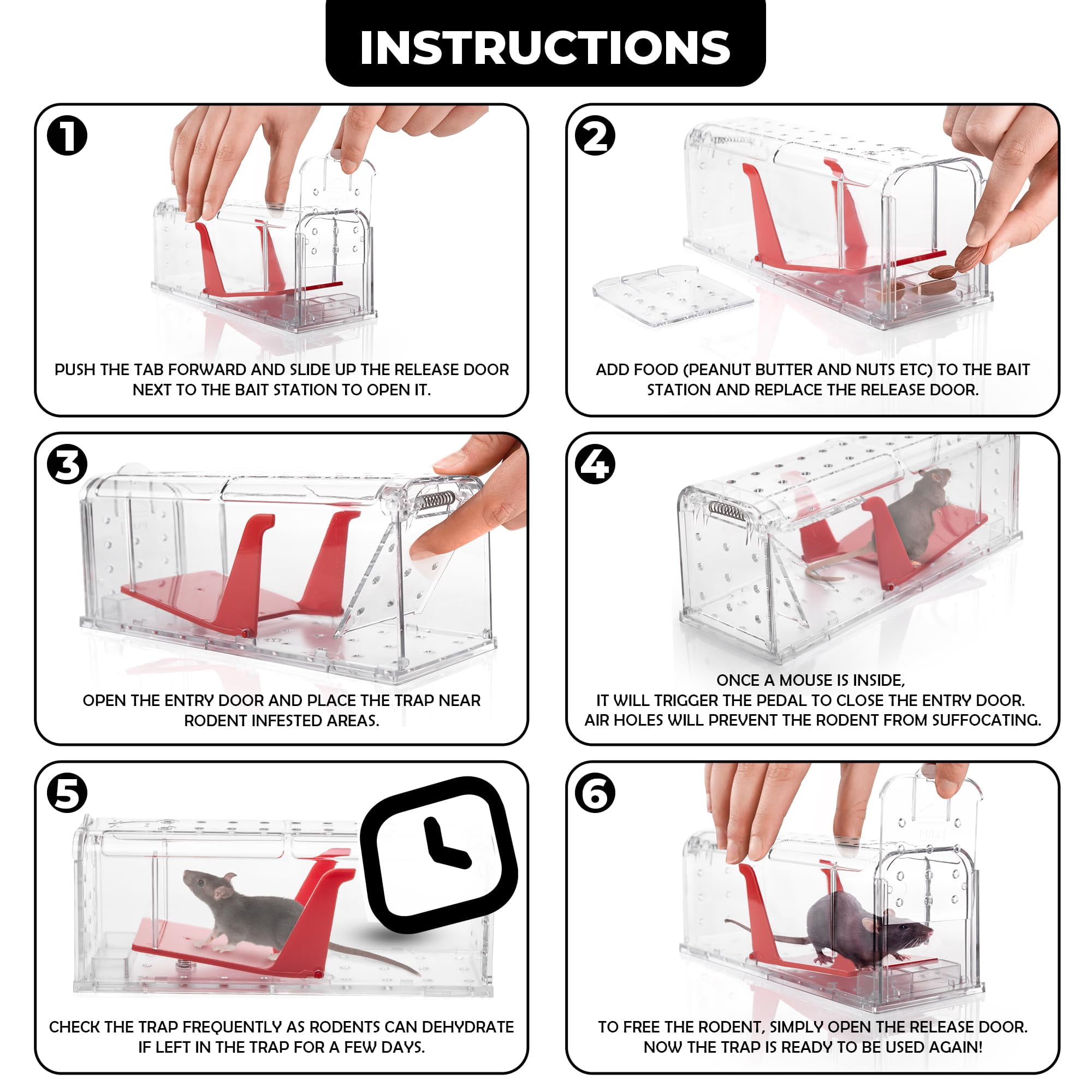 Humane Mouse Pack Of 4 - No Live Traps Indoor For Home Use Reusable Rodent House  Safe & Effective Rat Outdoor Mice Control With Cleaning Brush