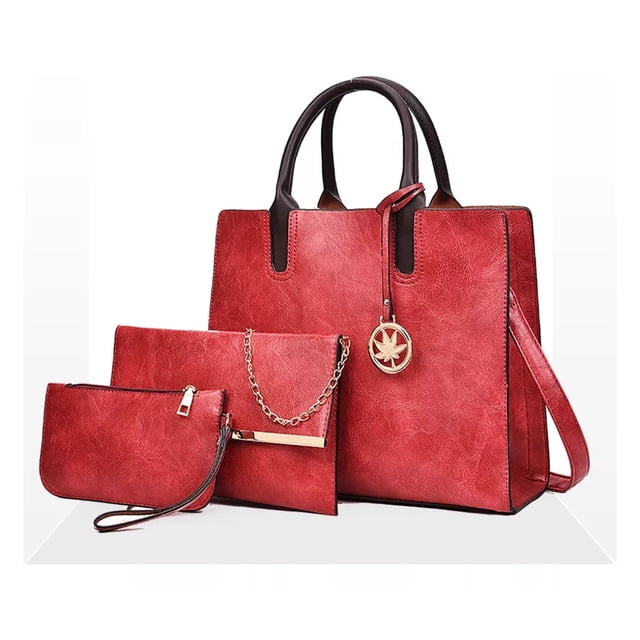 Set de 3 Bolsas BLOSOOM para Mujer de cuero PU impermeable Rojo