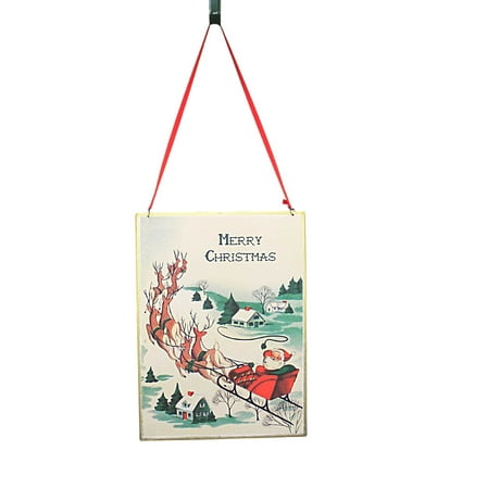 Christmas Santa In Sleigh Wall Hanging Metal Reindeer Flying Metal Mx183467