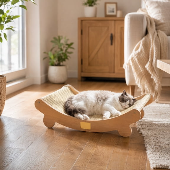 Sisal Cat Scratcher Bed for Indoor Cats Hammock for Scratching Pad Cat Chair Natural Sisal Scratch Post for Large Cats Scratcher Lounge, Wooden Cat Furniture(Large)