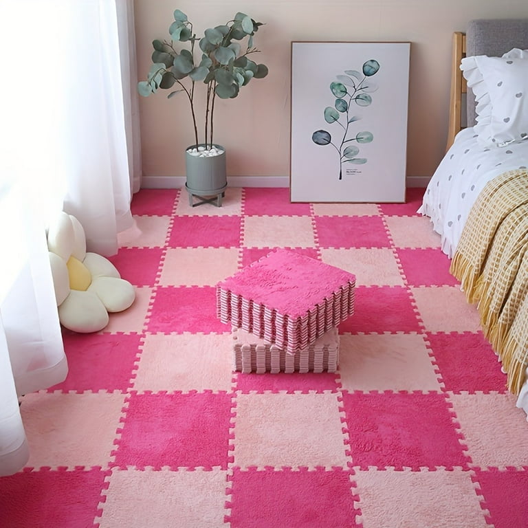12-Piece Plush Puzzle Foam Floor Mat Set: Soft Interlocking