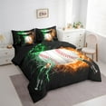 thumbnail image 3 of Feelyou Est Sleep Baseball Bedding Comforter Set 7pcs for Teens, Fire and Water King Bedding Sets, Green Yellow Lightning Reversible Bed Sheets, Microfiber Bedroom Decor, 3 of 8