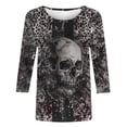 thumbnail image 4 of Uootdi Halloween Skull Distressed Shirts for Women Retro Button Crew Neck Long Sleeve Pullover Tops Fall Washed T-Shirts Multicolor Womens Tops, 4 of 5