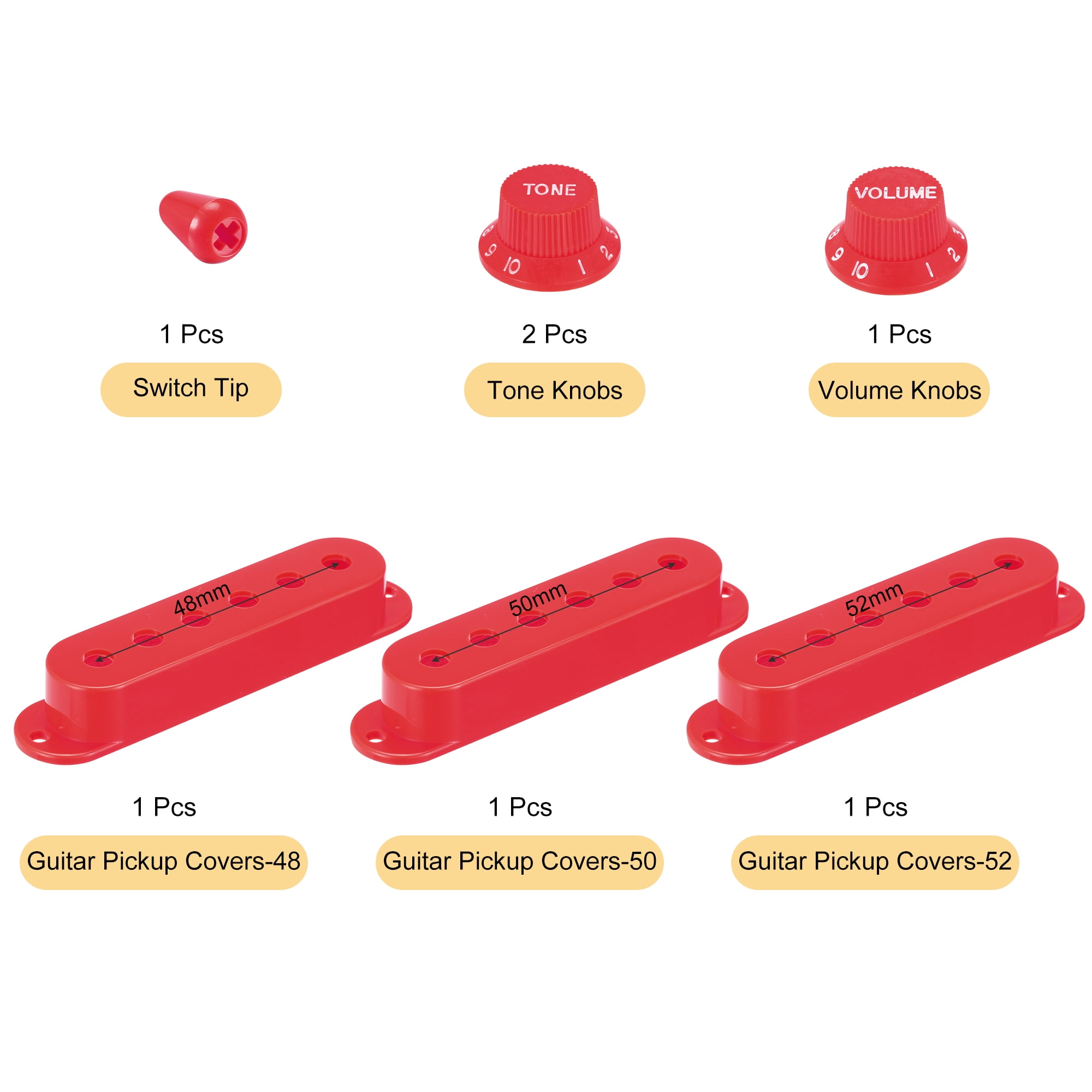 Unique Bargains Pick Up Cover Single Coil Cover Switch Tip Volume and Tone Knobs Red