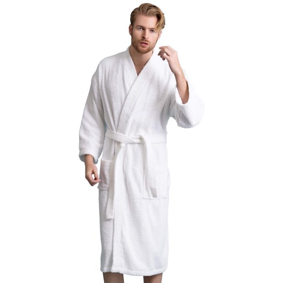 Men's Robe, Turkish Terry Bathrobe, 100% Cotton Kimono Spa Bathrobe (XX-Large, White)