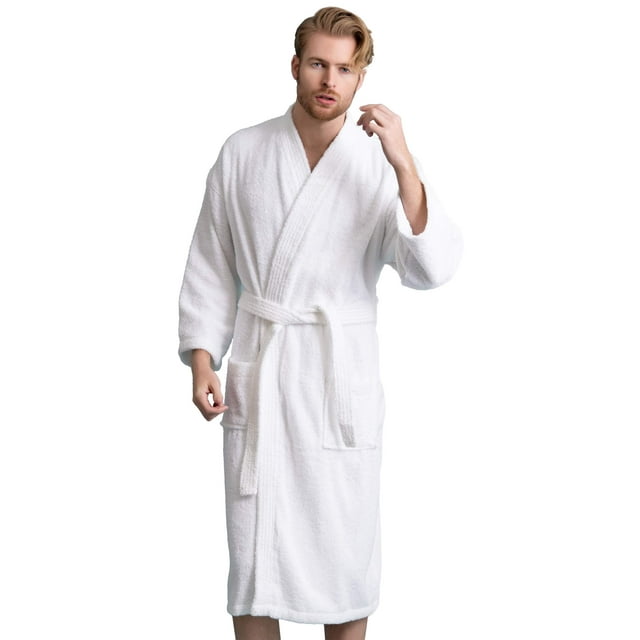 Men's Robe, Turkish Terry Bathrobe, 100% Cotton Kimono Spa Bathrobe (XX-Large, White)