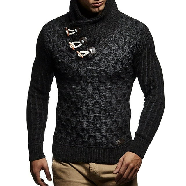 Qertyioot Pull à Col Châle pour Hommes, Pull Décontracté Slim à Boutons Texturé