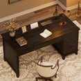 thumbnail image 6 of Farmhouse Wooden Executive Office Desk 53.5" — Writing Desk with Built-in Charging Station, Storage Drawers & Adjustable File Cabinet-Black, 6 of 9