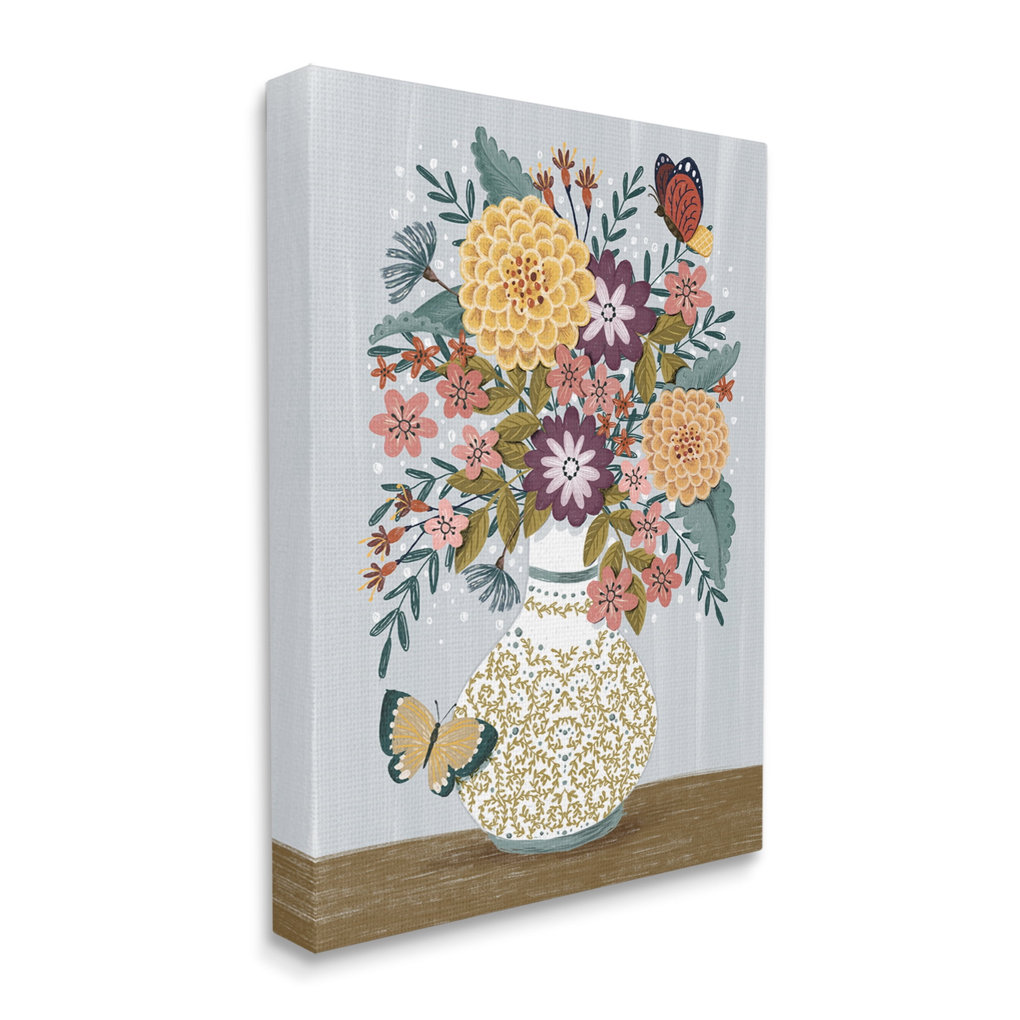 Stupell Industries Dahlia Bouquet & Butterflies Botanical & Floral Painting Gallery Wrapped Canvas Art Print Wall Art, 30 x 40