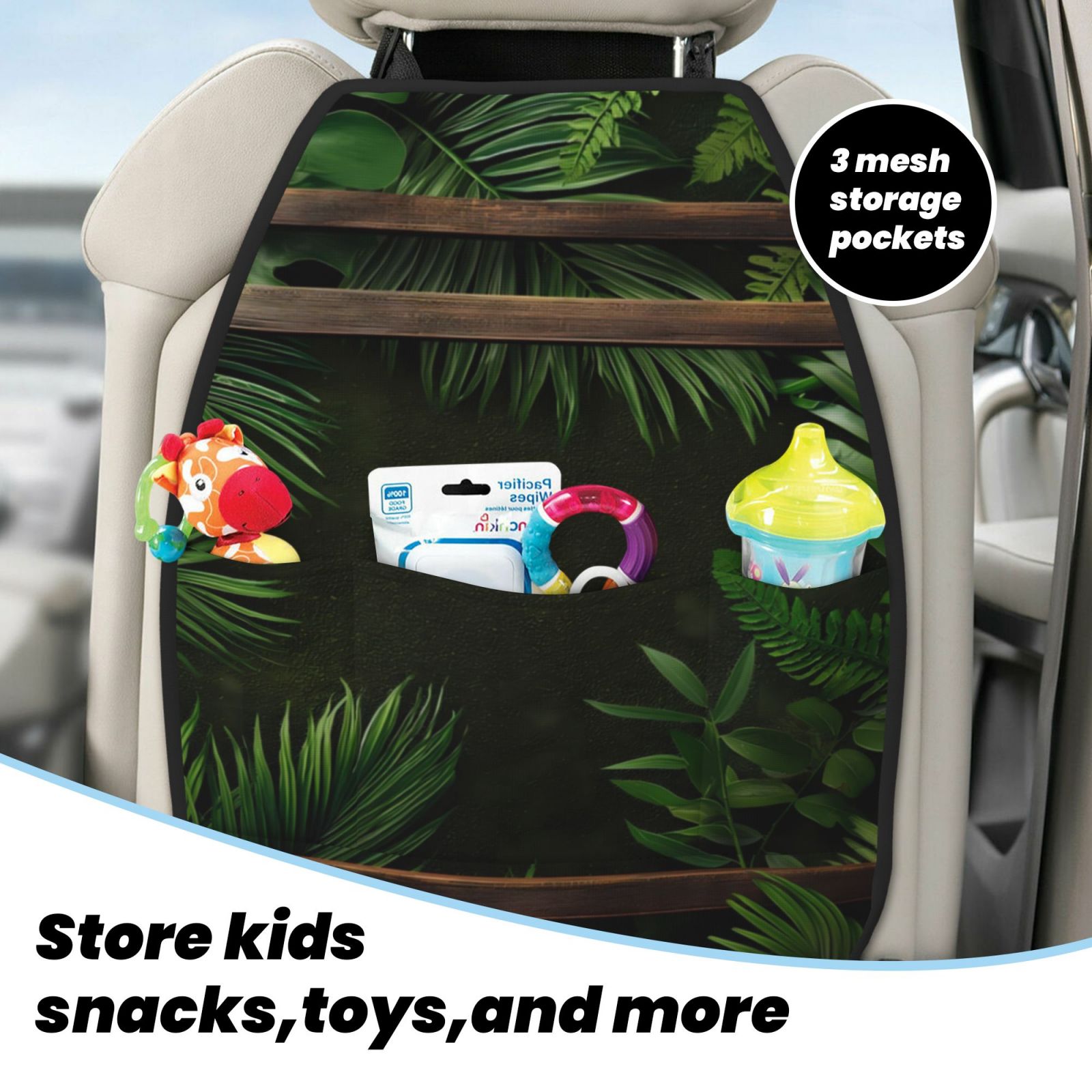 Kdxio Framed Greenery Wall Art Print 2 Pack Car Kick Mat Seat Cover Back Protector Mat with Pockets for Organizer Backseat Protector and Storage Anti Kick Pad for Vehicles