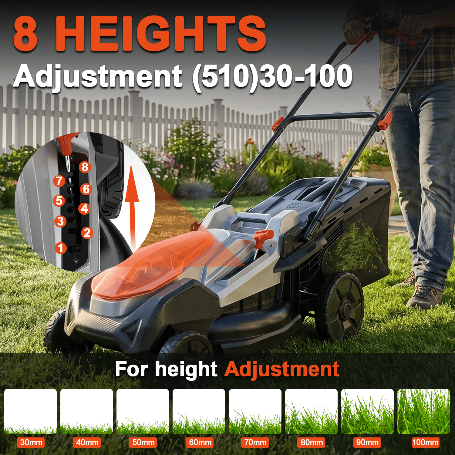 FLOYANT 21in Lawn Mower，Electric Lawn Mower with 8-Position Height Adjustment,Battery Powered Cordless Lawn Mowers with 60L Grass Bag, 2 x 8.0Ah Batteries & Charger Included