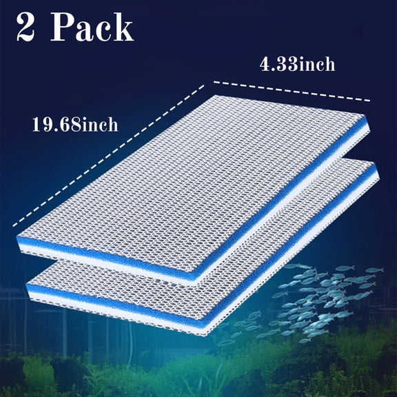 2 Pcs Aquarium Filter Media Bio Sponge Pad,8D Multi-Layer Foam Filter Floss for Fish Tank Ponds,19.68inch*4.33inch