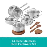The Pioneer Woman 14-Piece Stainless Steel Cookware Set, Cooking Pots and Pans Set with Kitchen Utensils