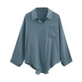 thumbnail image 4 of Kovlvoll Long Sleeve Shirts for Women Lapel Collared Button down Lightweight Casual Comfy Solid Color Tops with Pocket, 4 of 4