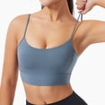 thumbnail image 5 of MGDXOX Womens Thin Strap Longline Sports Bras Scoop Neck Workout Yoga Tops Wireless Athletic Breathable Bras Blue XL, 5 of 6